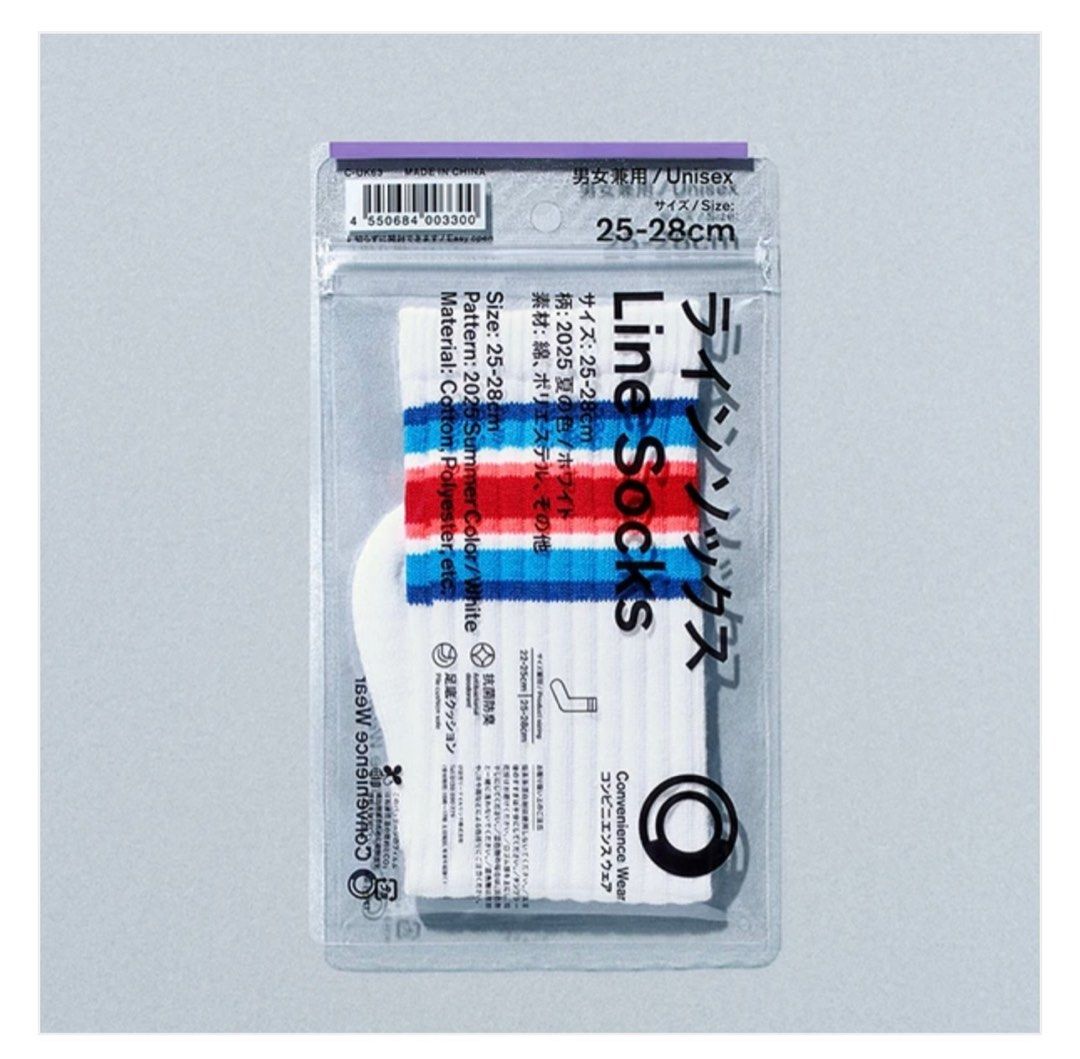 Family Mart Convenience Wear Line Socks - White & Red/Blue