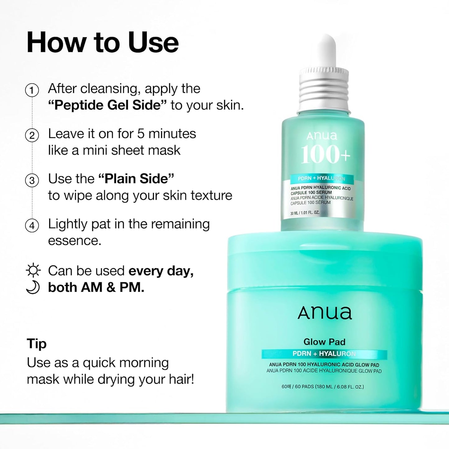 Anua PDRN 100 Hyaluronic Acid Glow Pad 180ml (60 Pads)